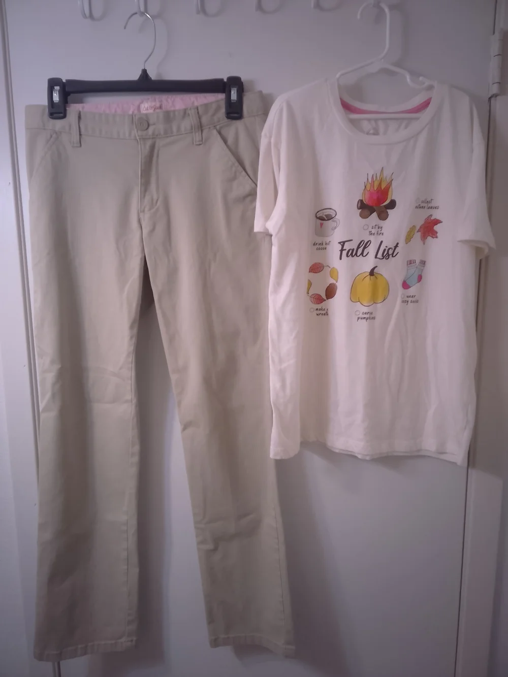 Cat And Jack Khaki Pants with Fall Graphic Tee